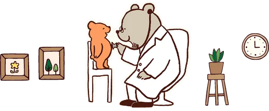 クマの医者がクマの子供を診察している